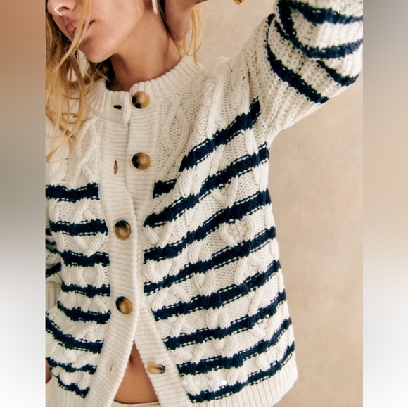 Like New Sezane Sean Cardigan in Navy/Ecru, Size S - Picture 1 of 9